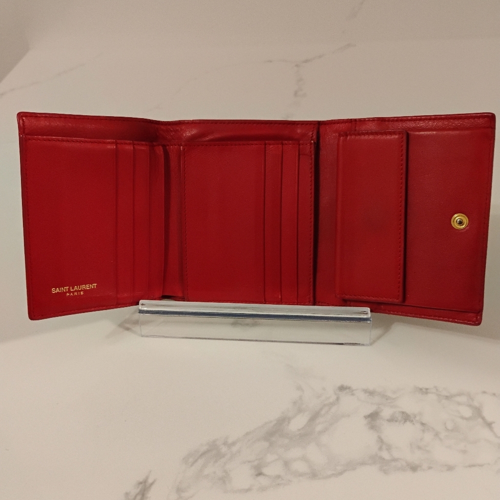 EUC Yves Saint Laurent Wallet - Red Leather Compact - Picture 9 of 10
